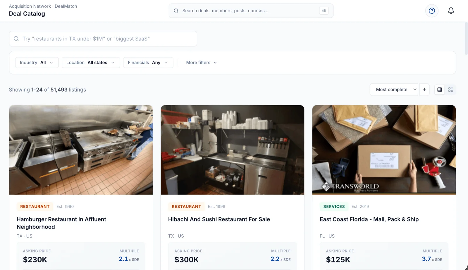 Deal catalog — 50,000+ live listings